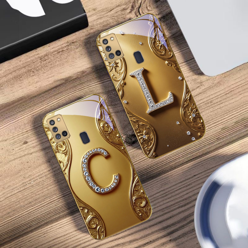 Phone Cases For Samsung A14 - Casing HP Kaca Emas Berhias Berlian