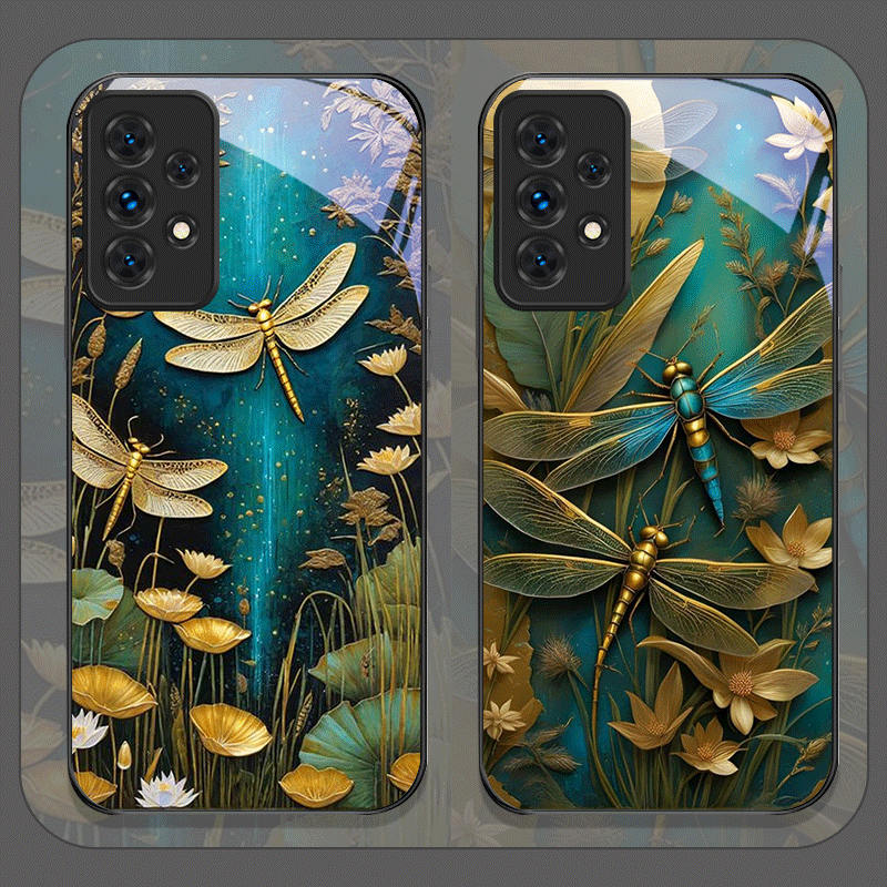 Phone Cases For Samsung A14 - Casing Ponsel Kaca Tempered Motif Bunga