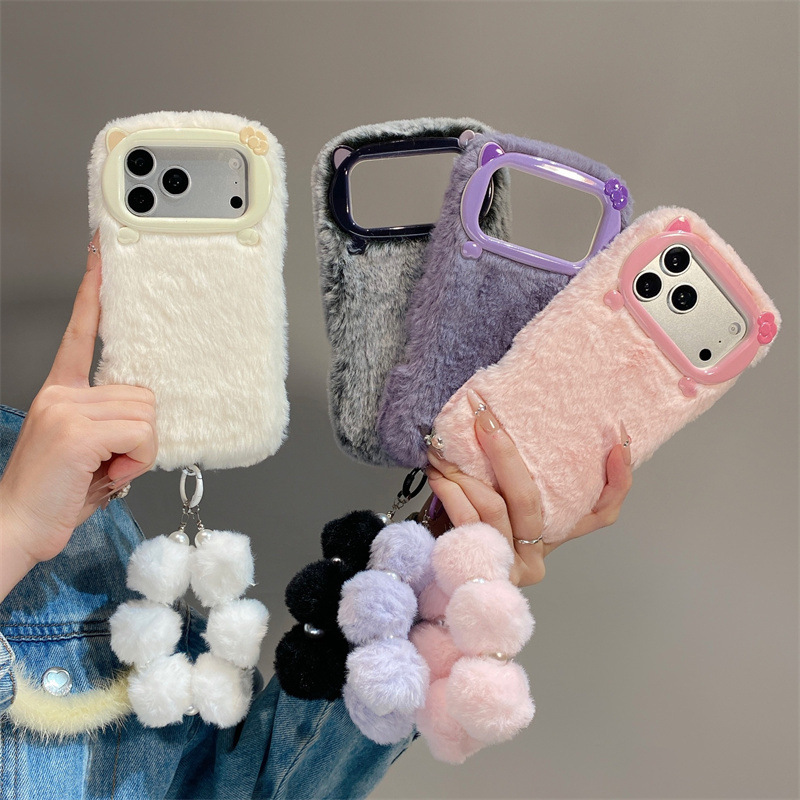 Phone Cases Iphone 12 - Casing Ponsel Mewah Warna Solid Berbulu