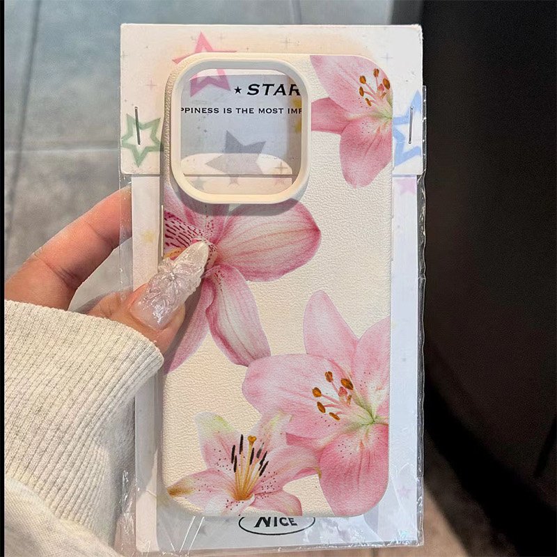 Phone Cases Galaxy S25 - Casing Ponsel Tekstur Pink Lily Lychee