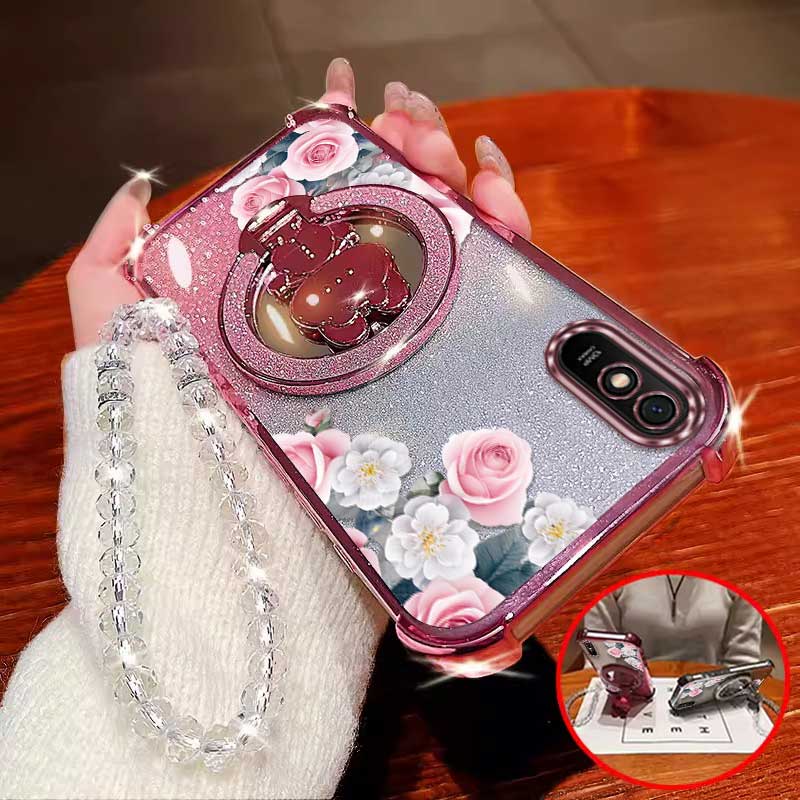 Phone Cases India - 3pcs (Casing Ponsel Mawar Romantis+Tali Gantung+Penyangga)